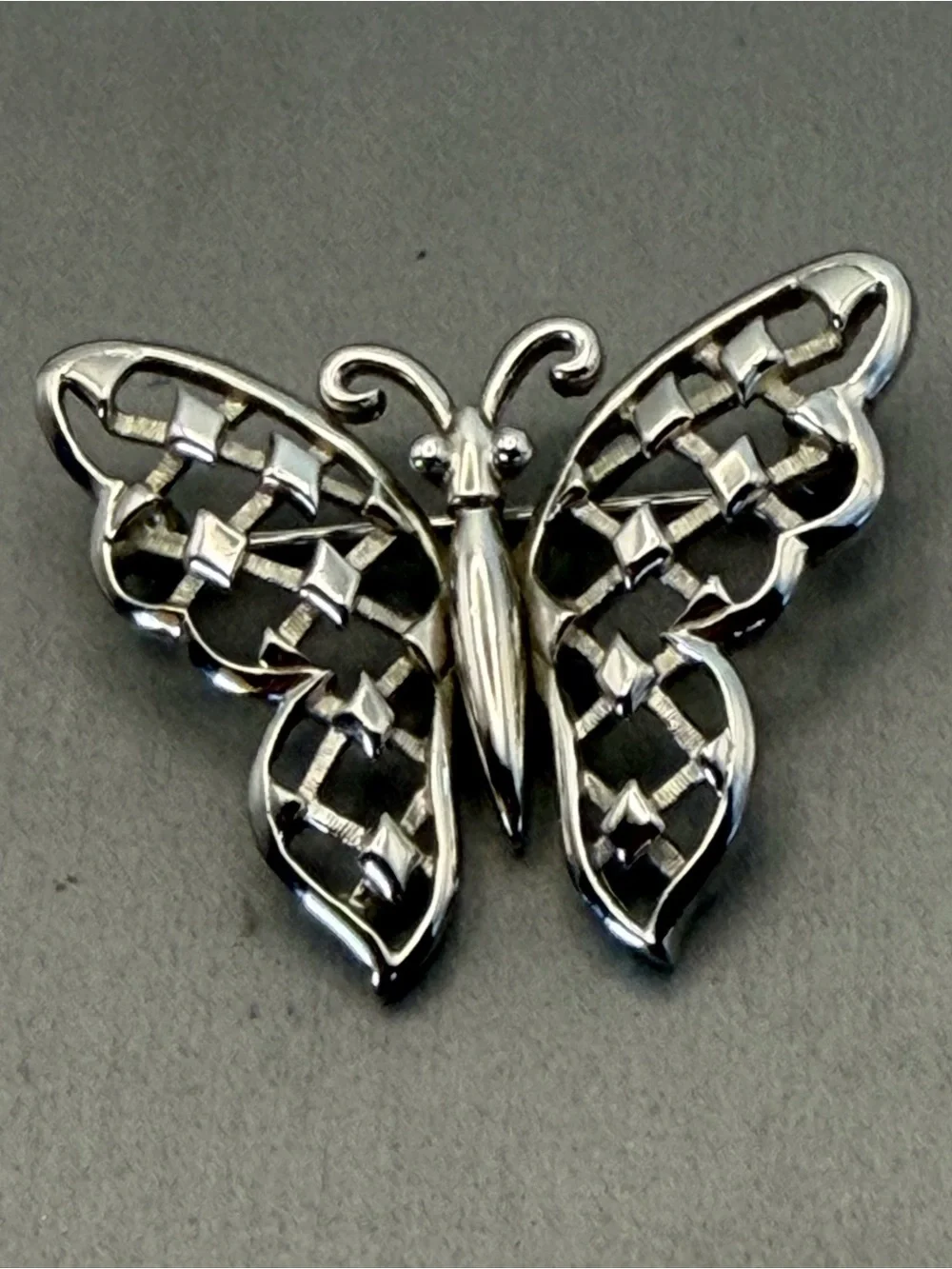 Crown Trifari Openwork Silver Tone Butterfly Pin Brooch Vintage